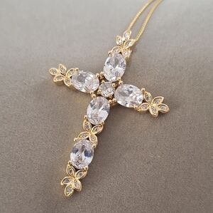 Multi diamonds oval shape cross pendant Necklace